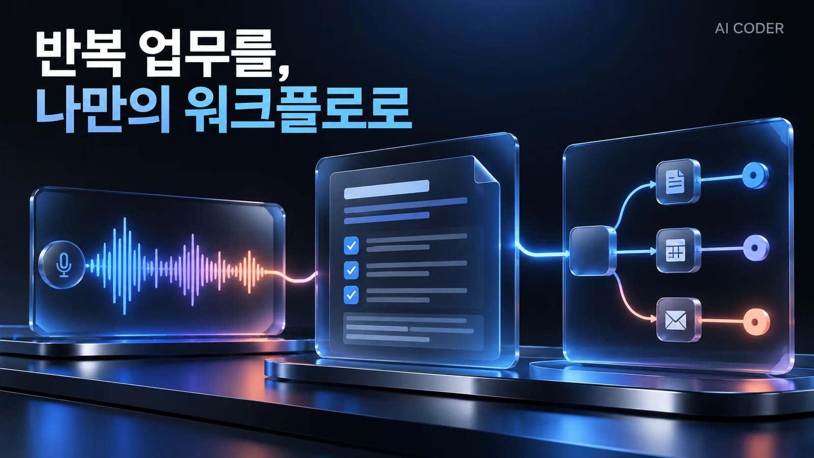 녹음과 문서 정리, 반복 업무를 연결하는 실습 주제 · AI 생성 콘셉트 이미지