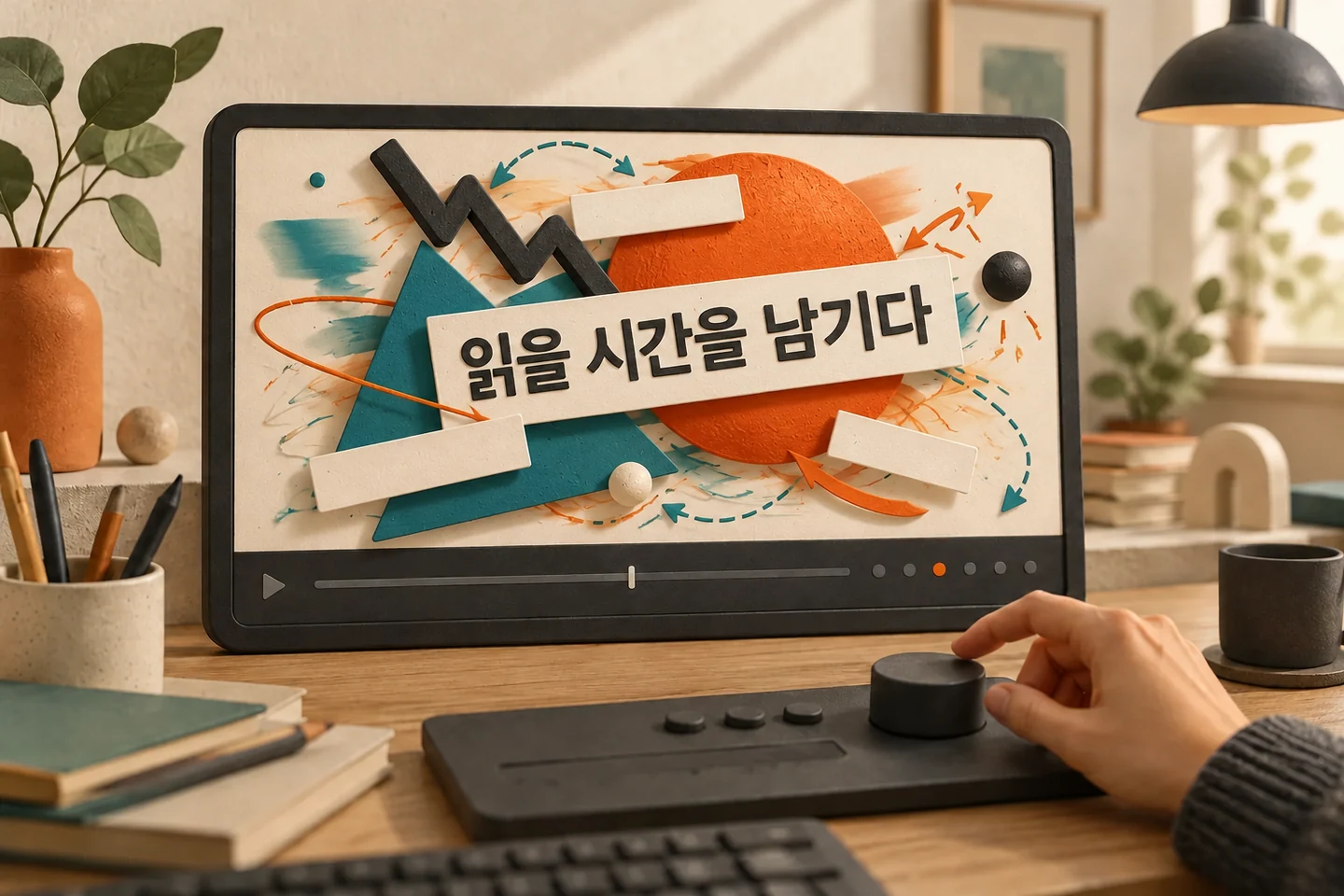 같은 제목과 도형이 화면 가운데서 경쟁하는 수정 전 배치. ChatGPT로 만든 비교용 연출이며 실제 프로그램 화면은 아니다.