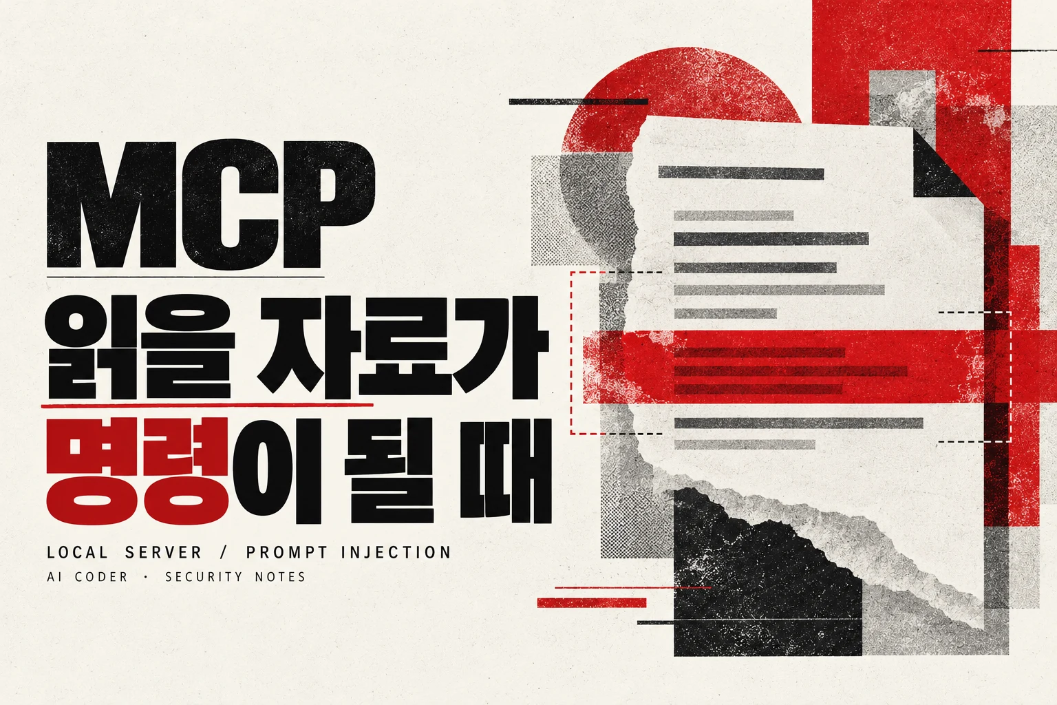 읽을 자료가 명령이 될 때 — 인쇄물의 타이포그래피와 질감을 살린 AI 생성 표지 포스터. 실제 침해 화면이 아니다.