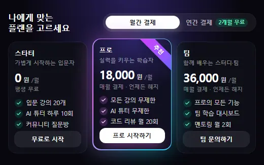 월간·연간 요금제 토글 미리보기